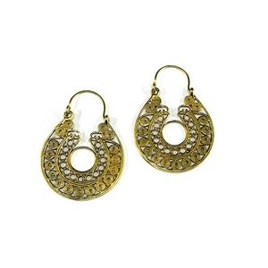 GOLD Tone BRASS Cutout Circle Hoop Earrings Indian